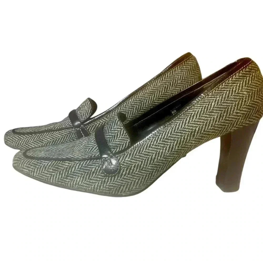 Carlos Falchi Vintage “Watson” Attractive Black & White Herringbone Tweed Heels - Picture 6 of 11